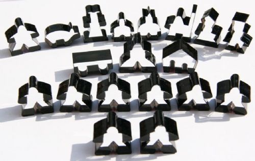 Complete 19 piece black transparent set of Carcassonne meeples